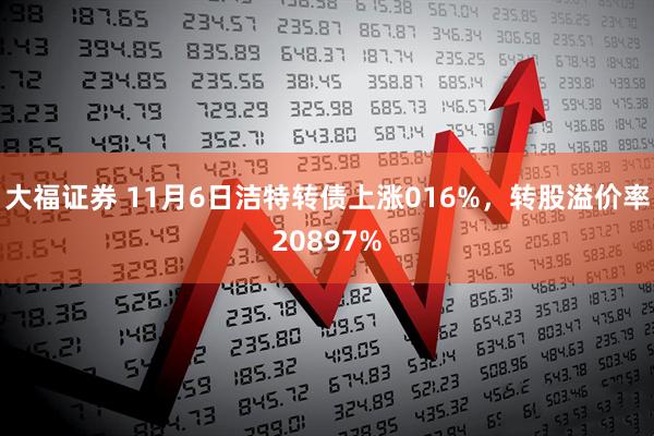 大福证券 11月6日洁特转债上涨016%，转股溢价率20897%